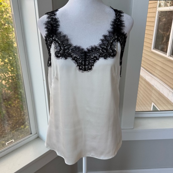 White House Black Market Ivory Black Lace Trim Silky Cami Tank Top Size XS New - Picture 10 of 10